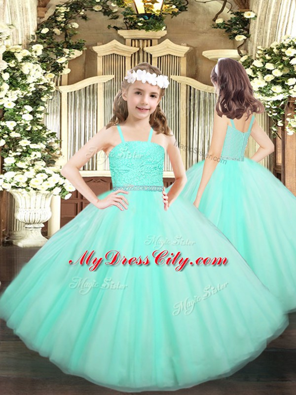 Charming Apple Green Sleeveless Organza Lace Up Quinceanera Gown for Military Ball and Sweet 16 and Quinceanera