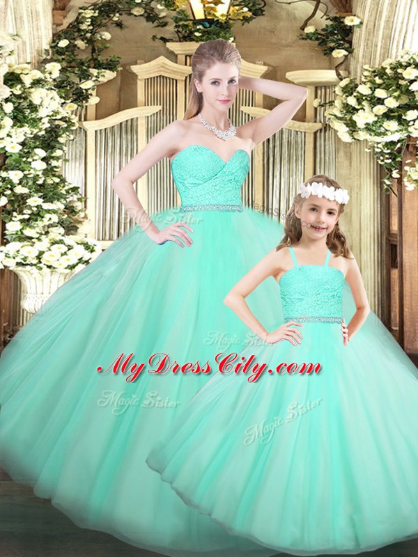 Charming Apple Green Sleeveless Organza Lace Up Quinceanera Gown for Military Ball and Sweet 16 and Quinceanera