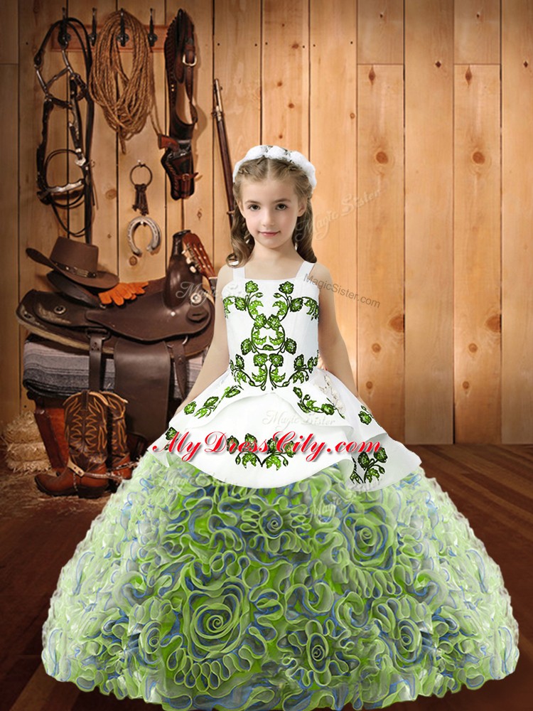 Custom Fit Multi-color Sleeveless Embroidery and Ruffles Floor Length Pageant Dress for Girls