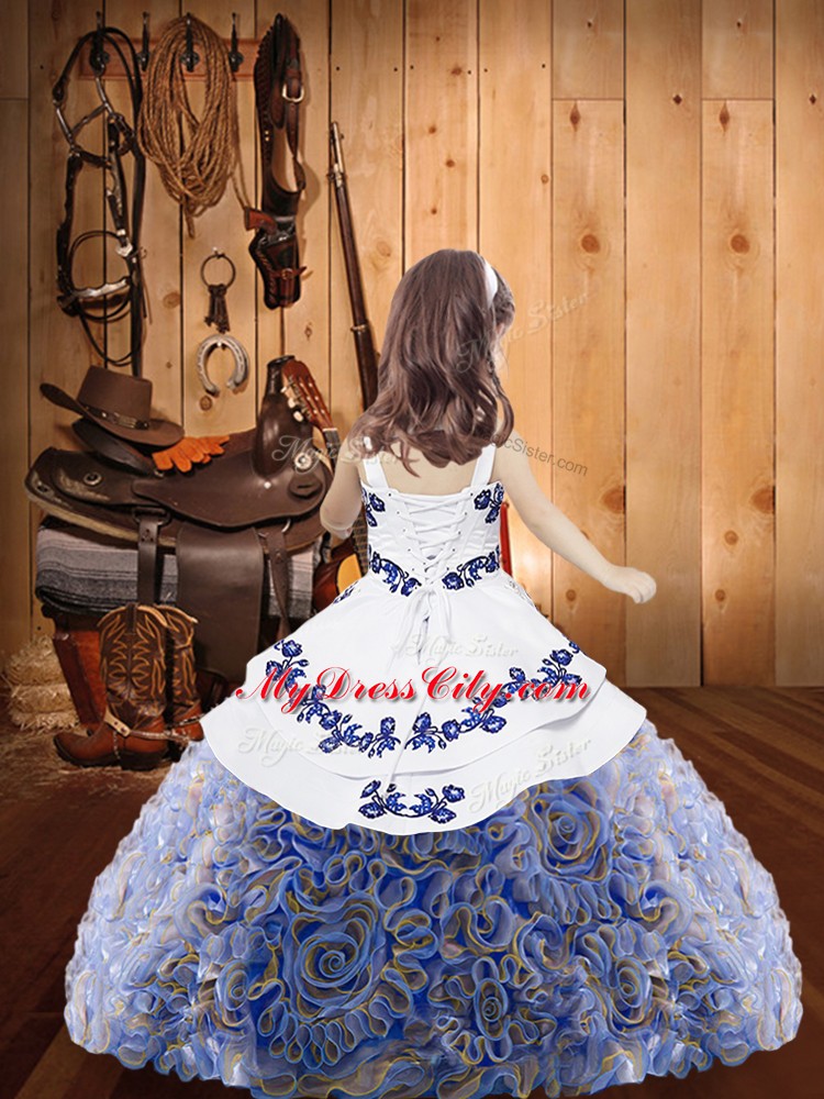 Custom Fit Multi-color Sleeveless Embroidery and Ruffles Floor Length Pageant Dress for Girls