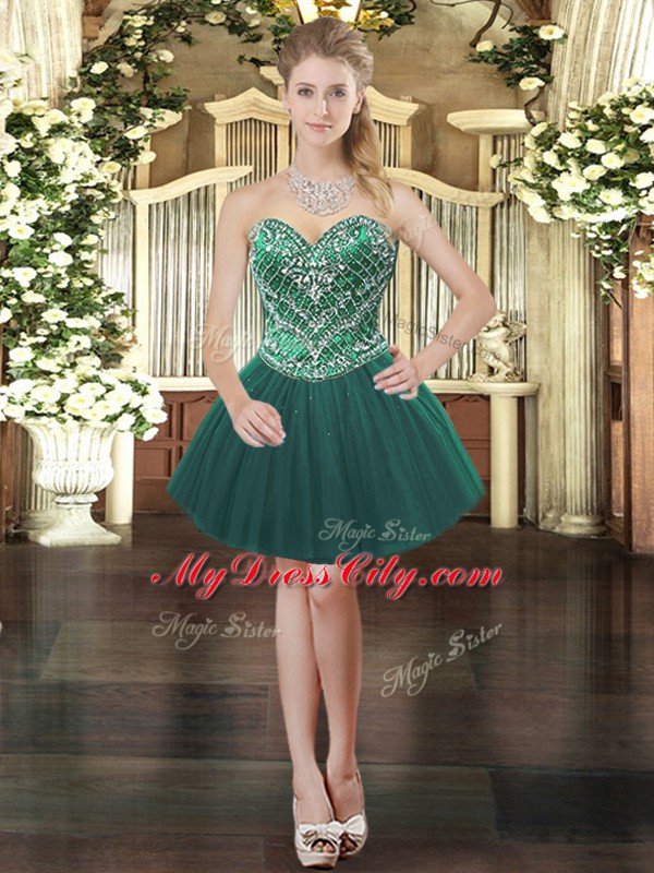 Designer Sweetheart Sleeveless Sweet 16 Dress Floor Length Beading Dark Green Tulle