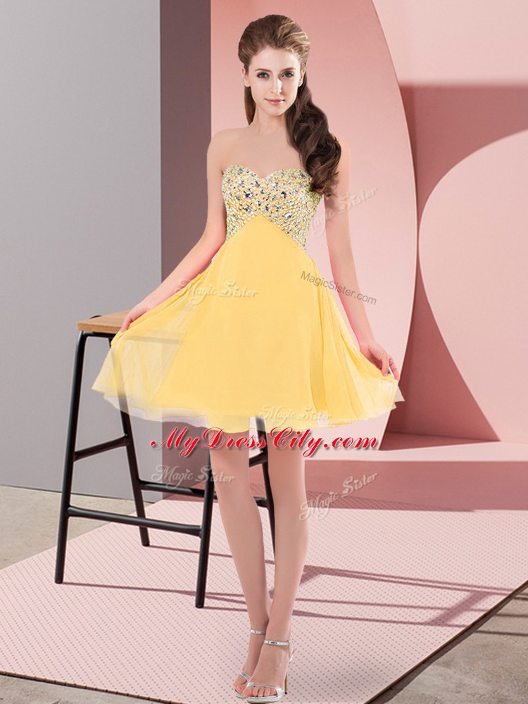 Modern Sweetheart Sleeveless Lace Up Prom Party Dress Gold Chiffon