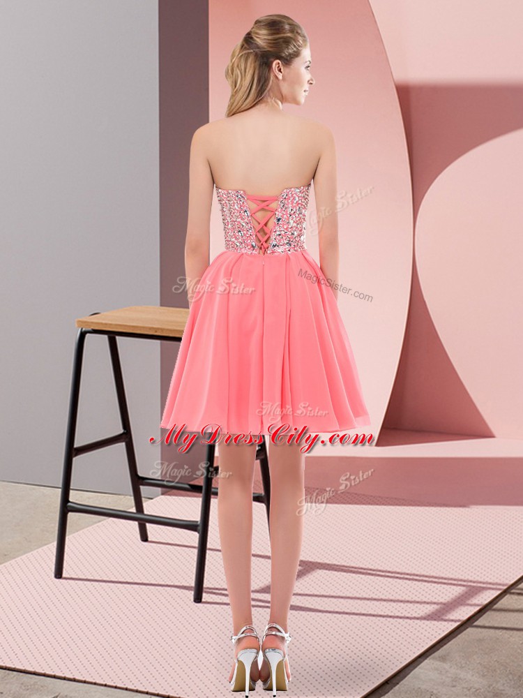 Modern Sweetheart Sleeveless Lace Up Prom Party Dress Gold Chiffon