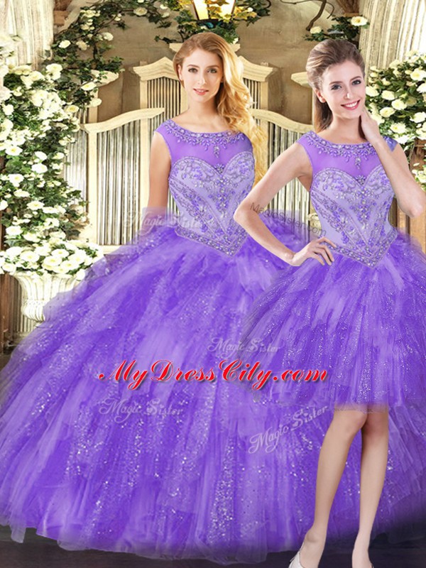 High Class Floor Length Three Pieces Sleeveless Eggplant Purple 15th Birthday Dress Lace Up