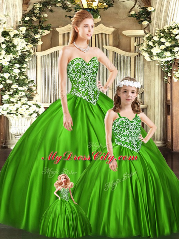 Floor Length Green Ball Gown Prom Dress Sweetheart Sleeveless Lace Up