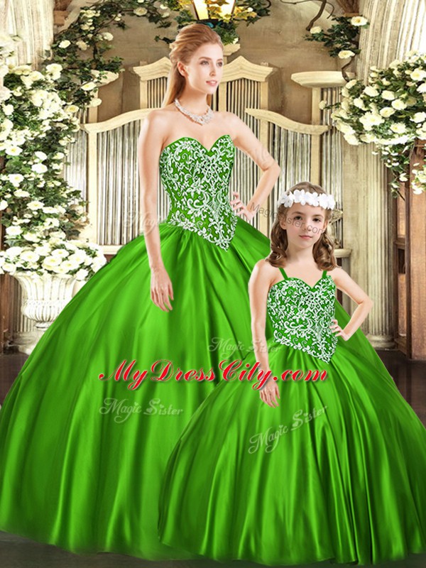 Floor Length Green Ball Gown Prom Dress Sweetheart Sleeveless Lace Up