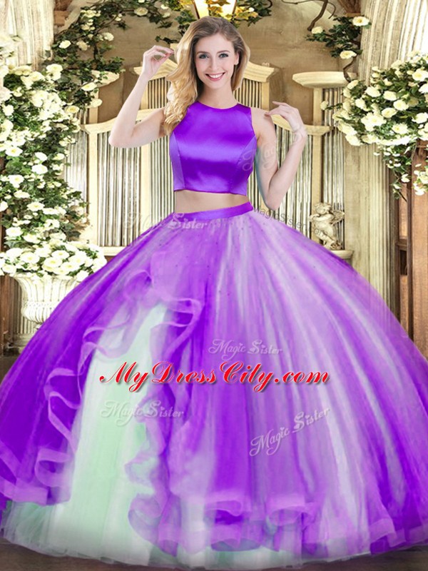 Luxurious Purple Sleeveless Ruffles Floor Length Quinceanera Dresses