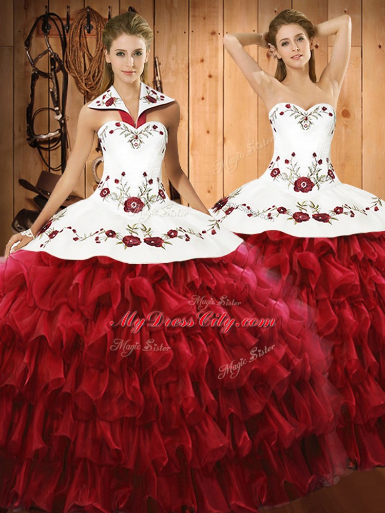 Trendy Sleeveless Embroidery and Ruffled Layers Lace Up Quinceanera Dress