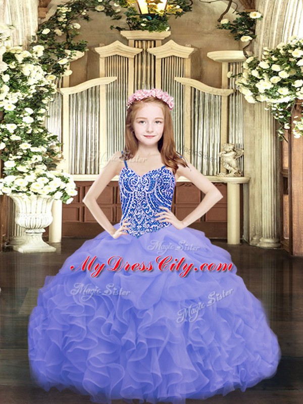 Elegant Blue Sleeveless Organza Lace Up Kids Formal Wear for Party and Quinceanera