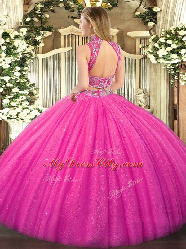 Romantic Lavender Backless Sweet 16 Quinceanera Dress Beading Sleeveless Floor Length