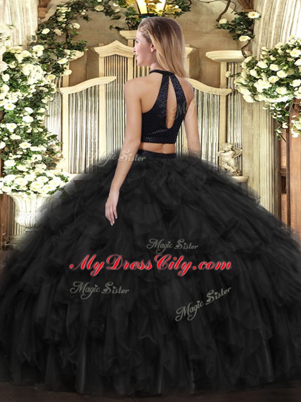 Dramatic Ball Gowns 15th Birthday Dress Green Halter Top Organza Sleeveless Floor Length Backless