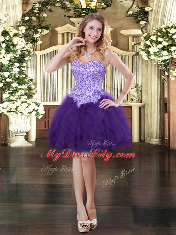 High Quality Purple Prom Dress Prom and Party with Appliques and Ruffles Sweetheart Sleeveless Lace Up