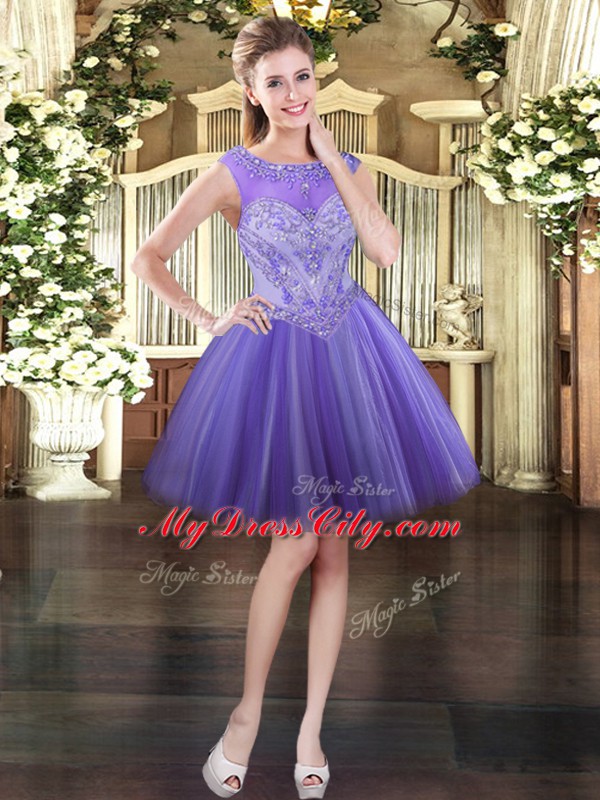 Most Popular Lavender Scoop Lace Up Beading Prom Gown Sleeveless