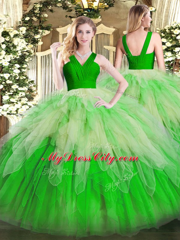 Admirable Multi-color Sweet 16 Quinceanera Dress Military Ball and Sweet 16 and Quinceanera with Ruffles V-neck Sleeveless Zipper