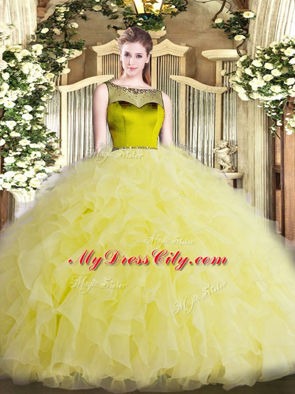 Sumptuous Scoop Sleeveless Zipper Quinceanera Gowns Yellow Organza