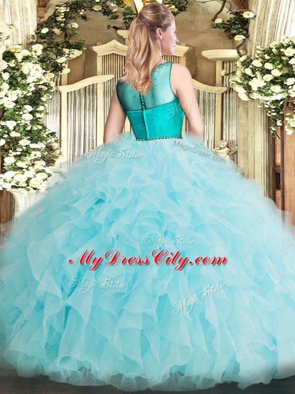 Sumptuous Scoop Sleeveless Zipper Quinceanera Gowns Yellow Organza