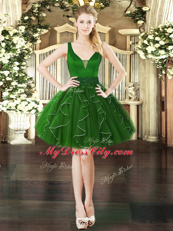 Charming Dark Green Sleeveless Tulle Lace Up Vestidos de Quinceanera for Military Ball and Sweet 16 and Quinceanera