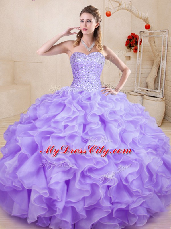 Flirting Sweetheart Sleeveless Lace Up Quinceanera Dresses Lavender Organza