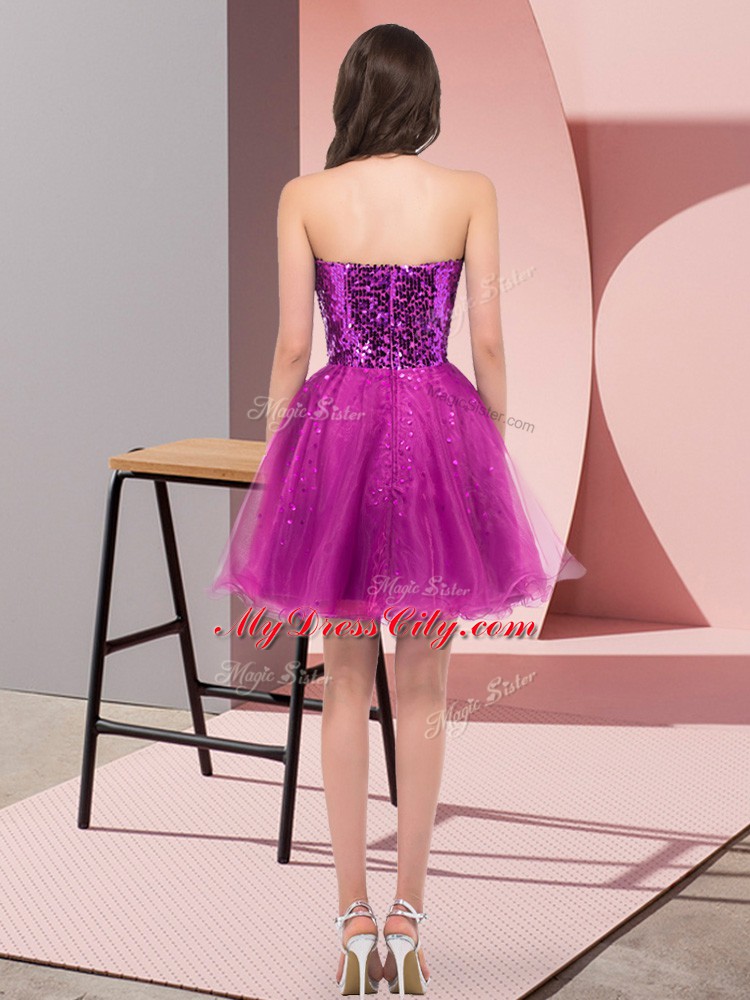 Super Mini Length Purple Prom Gown Sweetheart Sleeveless Zipper