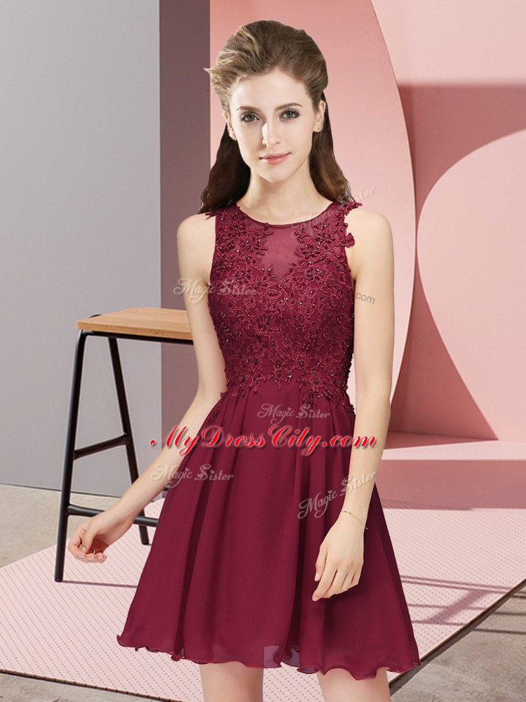 Custom Made Appliques Dama Dress Burgundy Zipper Sleeveless Mini Length