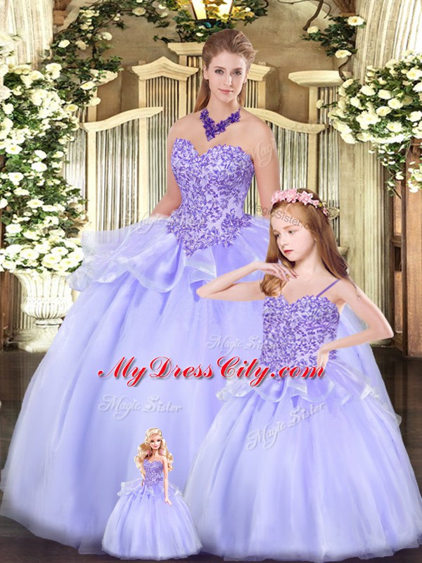 Lavender Quinceanera Dress Military Ball and Sweet 16 and Quinceanera with Beading Sweetheart Sleeveless Lace Up