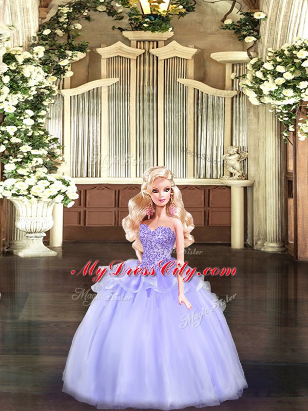 Lavender Quinceanera Dress Military Ball and Sweet 16 and Quinceanera with Beading Sweetheart Sleeveless Lace Up