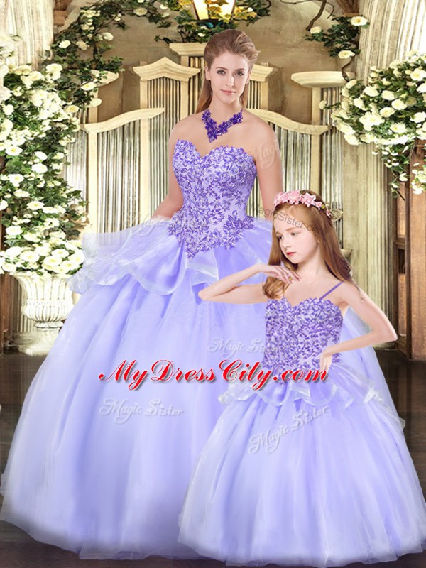 Lavender Quinceanera Dress Military Ball and Sweet 16 and Quinceanera with Beading Sweetheart Sleeveless Lace Up