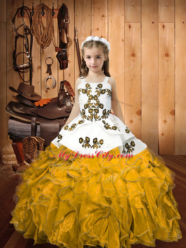 Luxurious Gold Sleeveless Organza Lace Up Pageant Gowns for Sweet 16 and Quinceanera