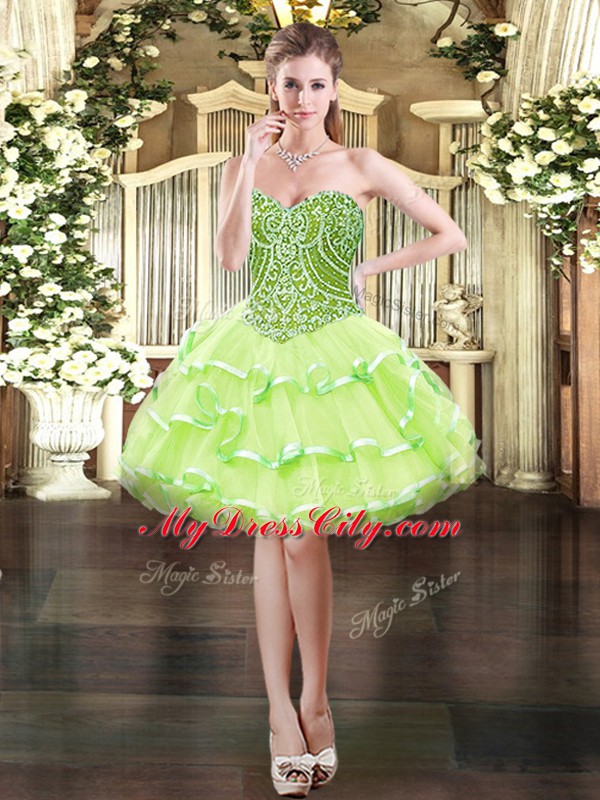 Lovely Sweetheart Sleeveless Lace Up Ball Gown Prom Dress Yellow Green Organza