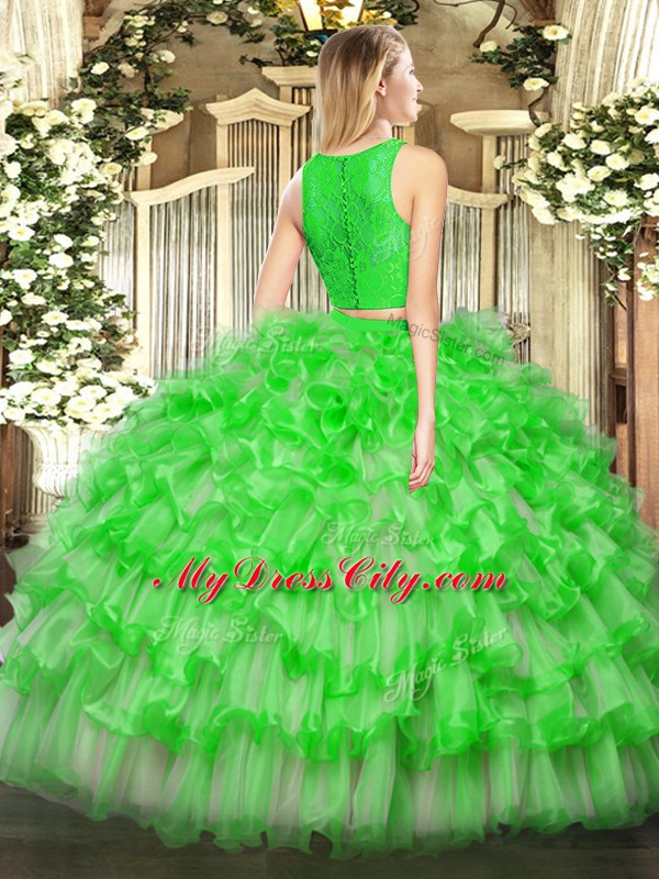 Nice Green Sleeveless Ruffled Layers Floor Length 15th Birthday Dress