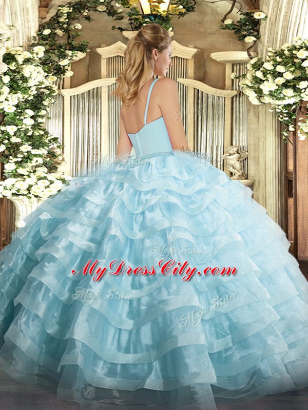 Straps Sleeveless Organza Quinceanera Gowns Beading and Ruffled Layers Zipper