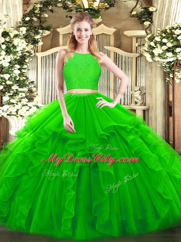 Scoop Sleeveless Tulle Quinceanera Gown Ruffles Zipper