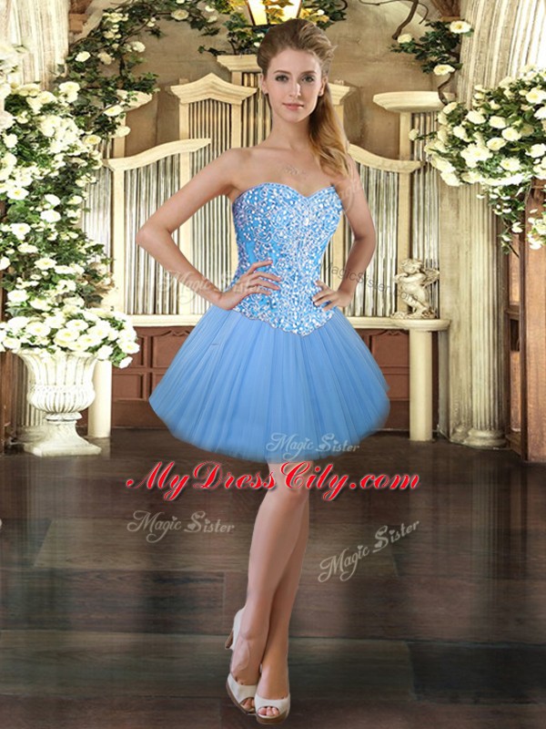 Baby Blue Prom Party Dress Prom and Party with Beading Sweetheart Sleeveless Lace Up