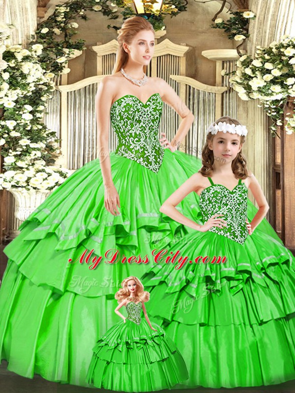 Adorable Sweetheart Sleeveless Lace Up Quinceanera Gown Green Organza