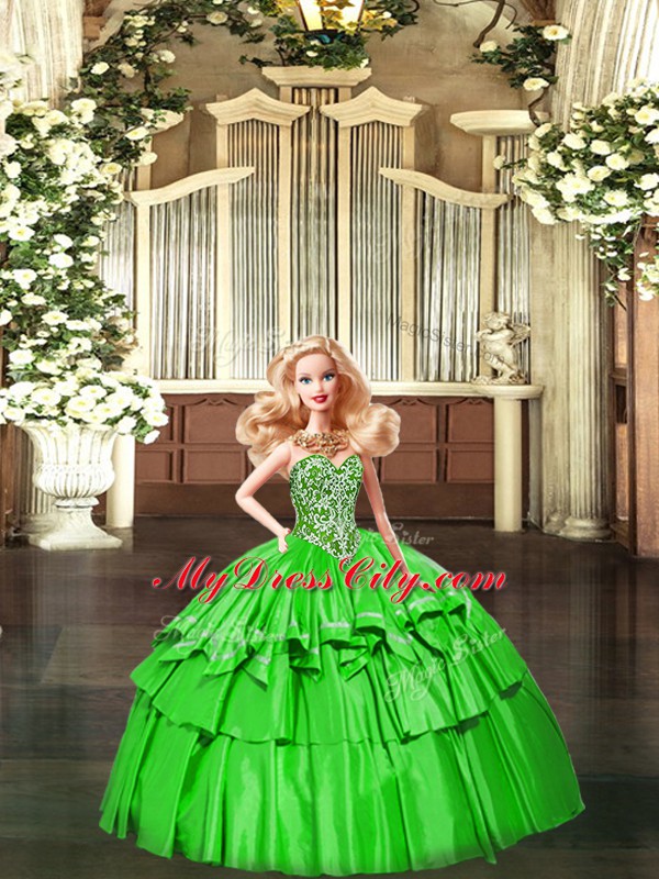 Adorable Sweetheart Sleeveless Lace Up Quinceanera Gown Green Organza