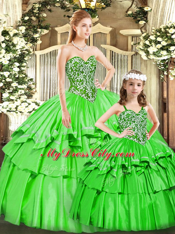 Adorable Sweetheart Sleeveless Lace Up Quinceanera Gown Green Organza