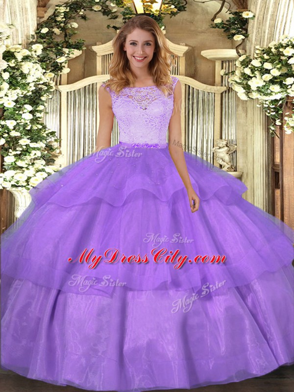 Trendy Scoop Sleeveless Organza Quinceanera Gown Lace and Ruffled Layers Clasp Handle