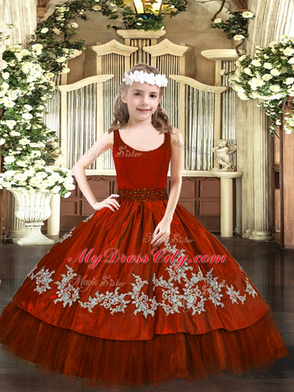 Exquisite Taffeta Sleeveless Floor Length Little Girls Pageant Dress Wholesale and Beading and Appliques