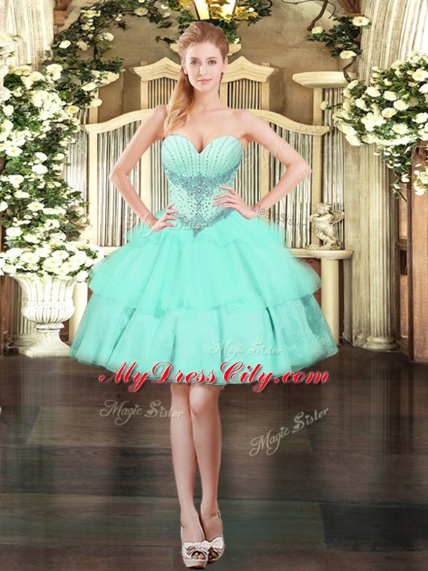 Apple Green Organza Lace Up Sweetheart Sleeveless Floor Length Vestidos de Quinceanera Beading and Ruffled Layers