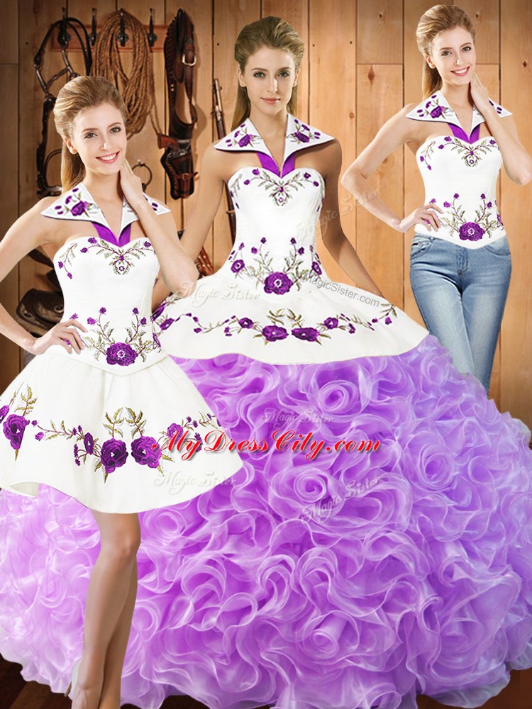 Charming Lilac Lace Up Sweet 16 Dress Embroidery Sleeveless Floor Length