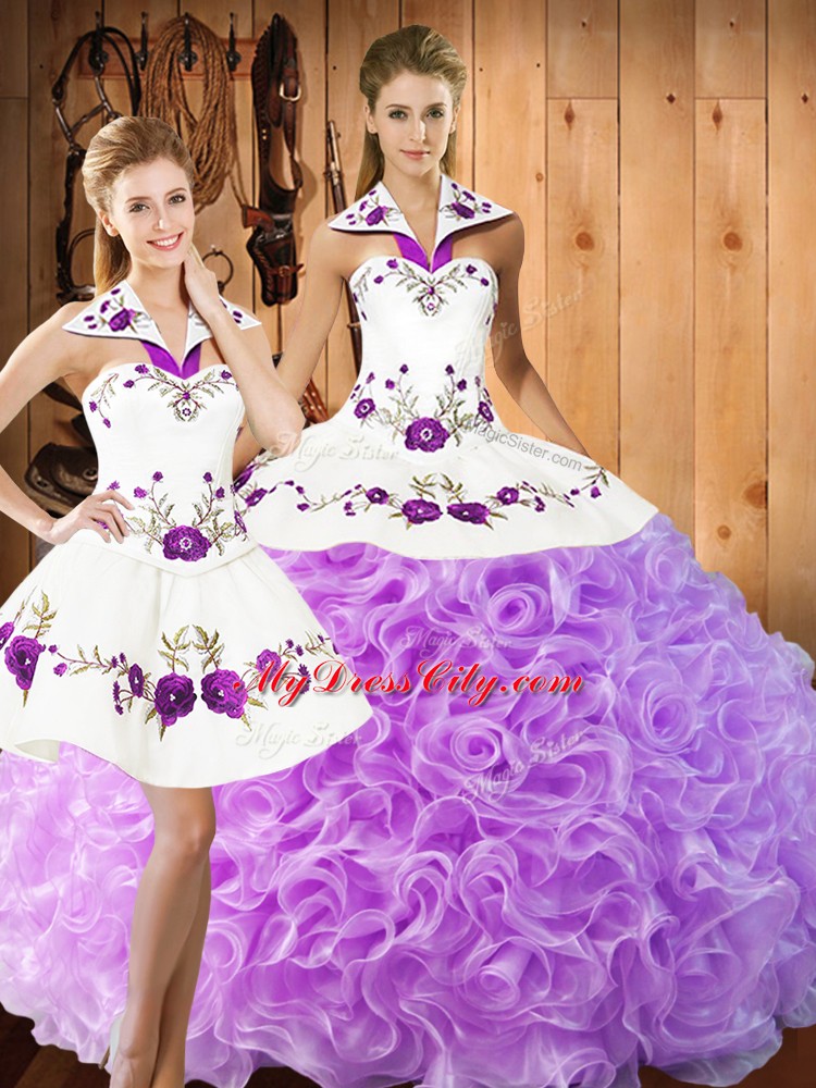 Charming Lilac Lace Up Sweet 16 Dress Embroidery Sleeveless Floor Length