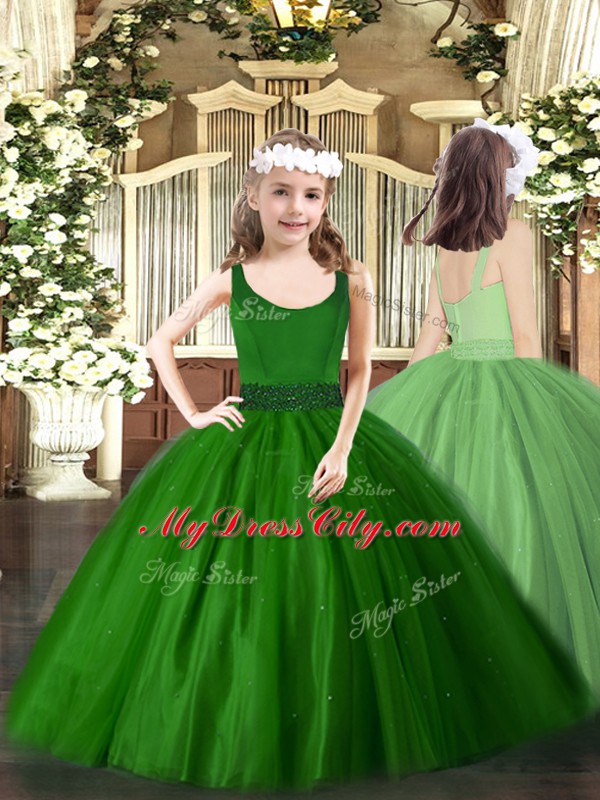 Latest Green Sleeveless Tulle Zipper Quinceanera Gowns for Military Ball and Sweet 16 and Quinceanera