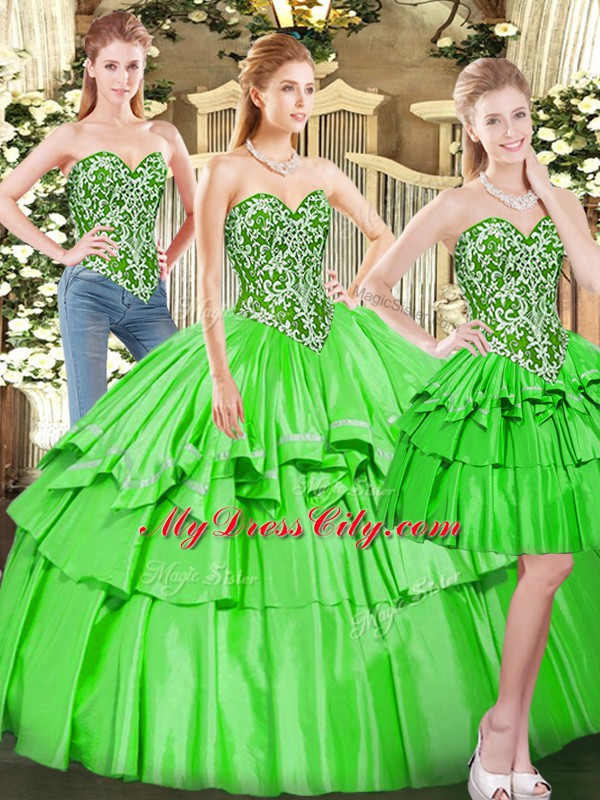 Customized Sleeveless Floor Length Beading and Ruffled Layers Lace Up Sweet 16 Dresses