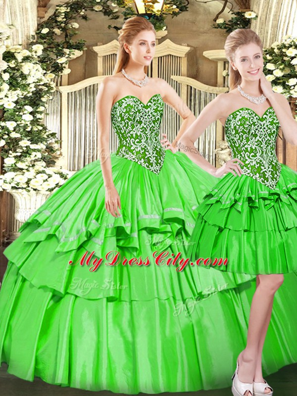 Customized Sleeveless Floor Length Beading and Ruffled Layers Lace Up Sweet 16 Dresses