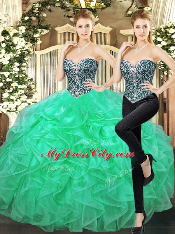 Chic Tulle Sleeveless Floor Length Ball Gown Prom Dress and Beading and Ruffles