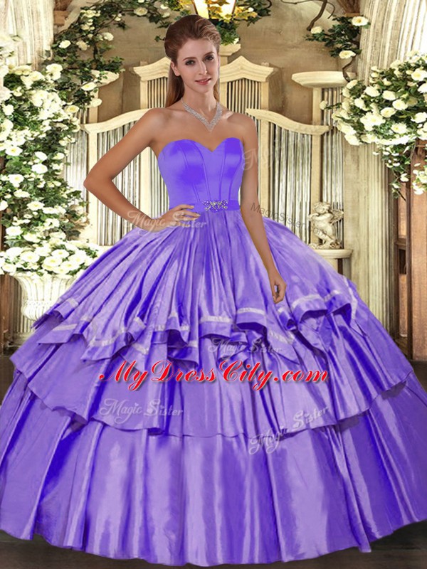 Lavender Ball Gowns Taffeta Sweetheart Sleeveless Beading and Ruffled Layers Floor Length Lace Up 15th Birthday Dress