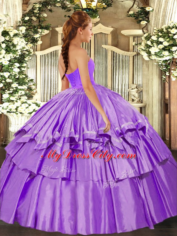 Lavender Ball Gowns Taffeta Sweetheart Sleeveless Beading and Ruffled Layers Floor Length Lace Up 15th Birthday Dress