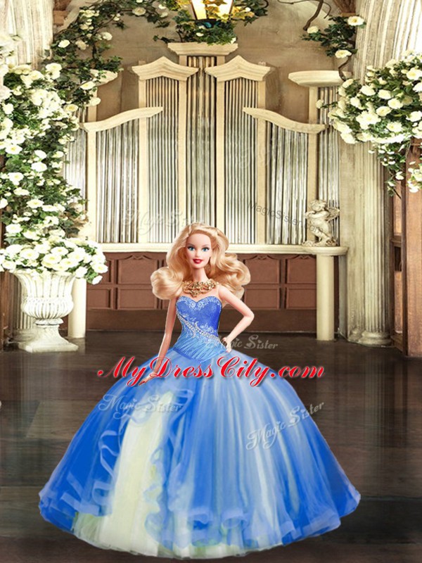 Eye-catching Tulle Sleeveless Floor Length Ball Gown Prom Dress and Beading and Ruching