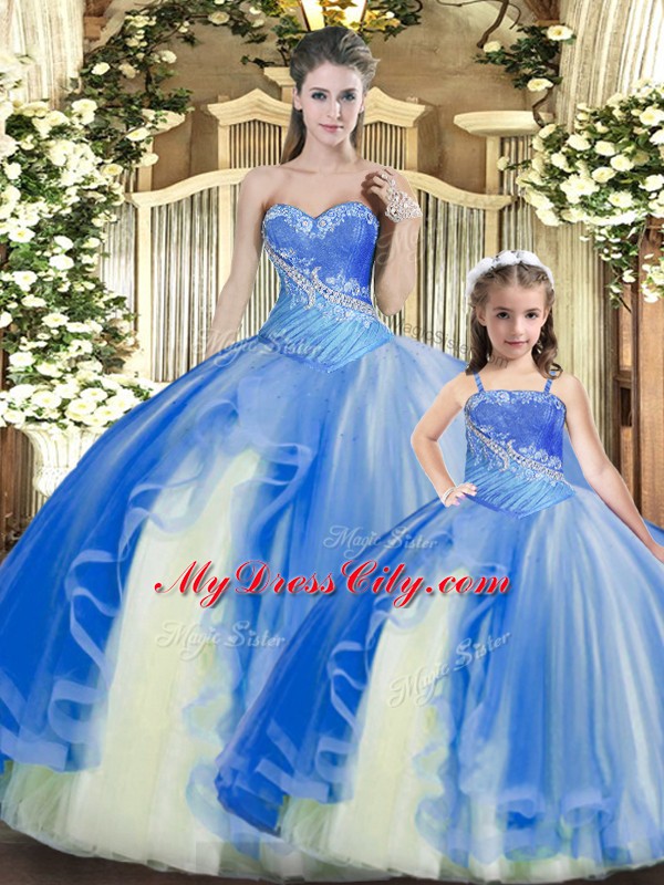 Eye-catching Tulle Sleeveless Floor Length Ball Gown Prom Dress and Beading and Ruching