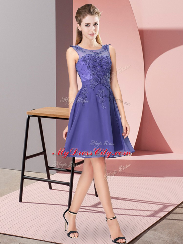 Lavender Zipper Scoop Appliques Damas Dress Chiffon Sleeveless